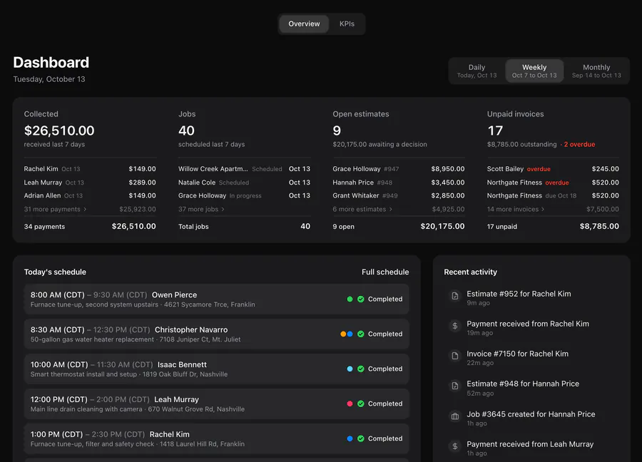 MeridianOS dashboard built into a Stack Digital website