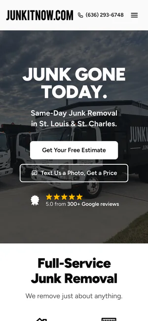 Junk It Now home page on a phone