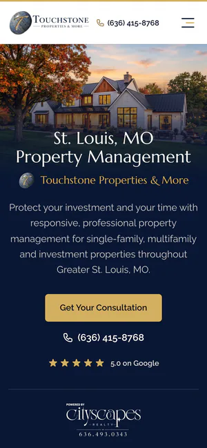 Touchstone Properties & More home page on a phone